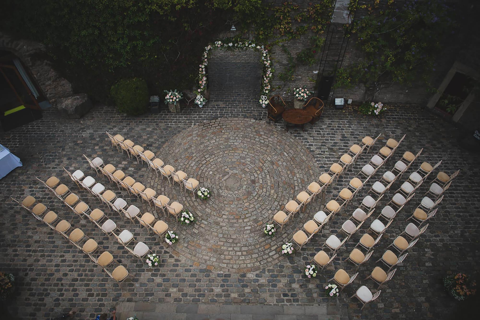 Wedding marquee lit at dusk at Walton Castle near Clevedon