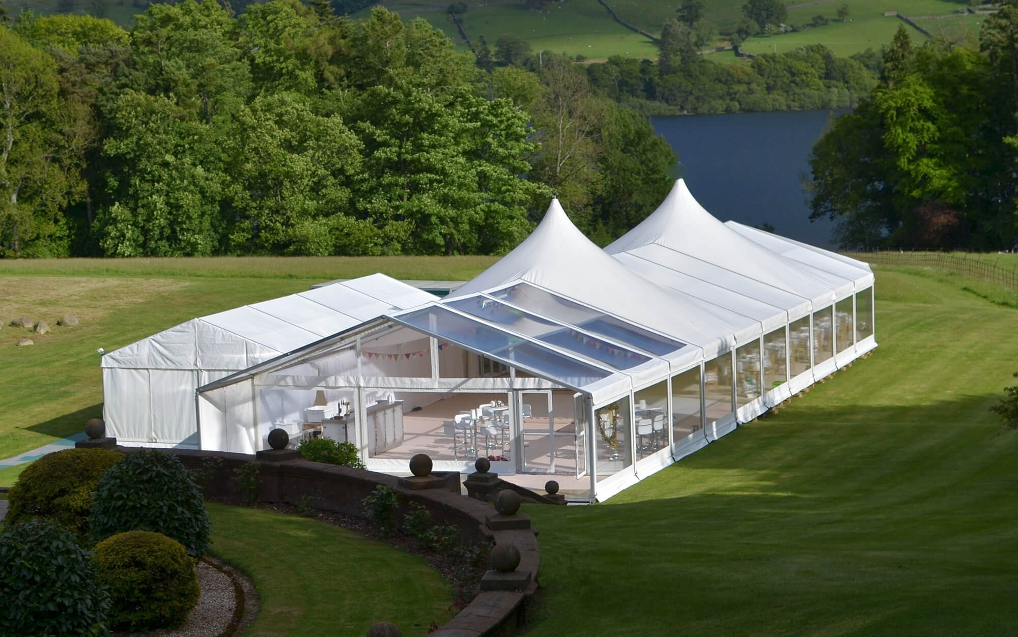 Marquee with clear PVC roof panels