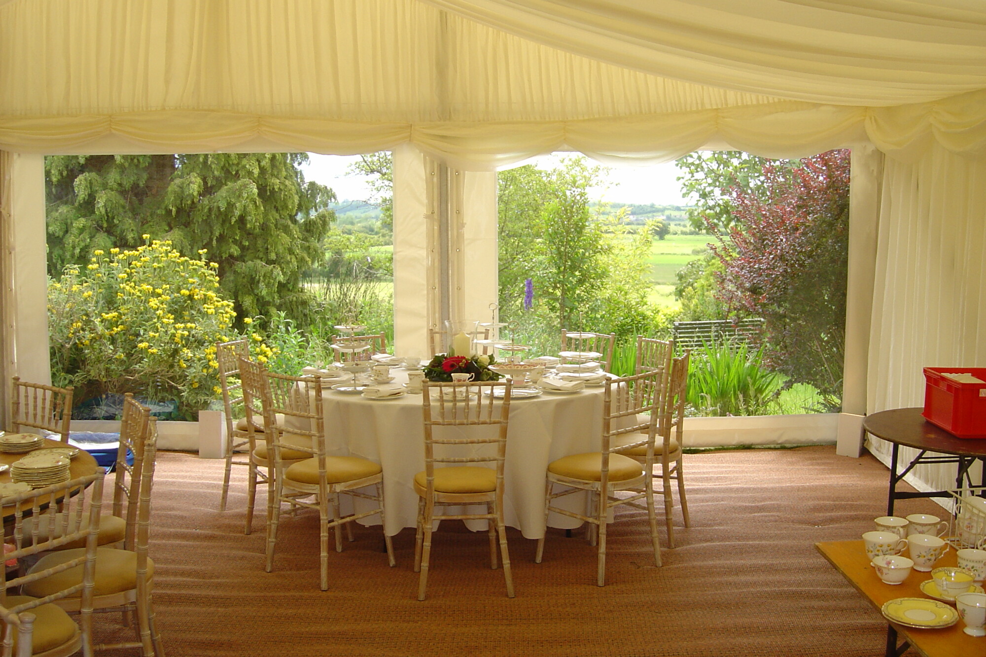 Marquee interior with panoramic window walls