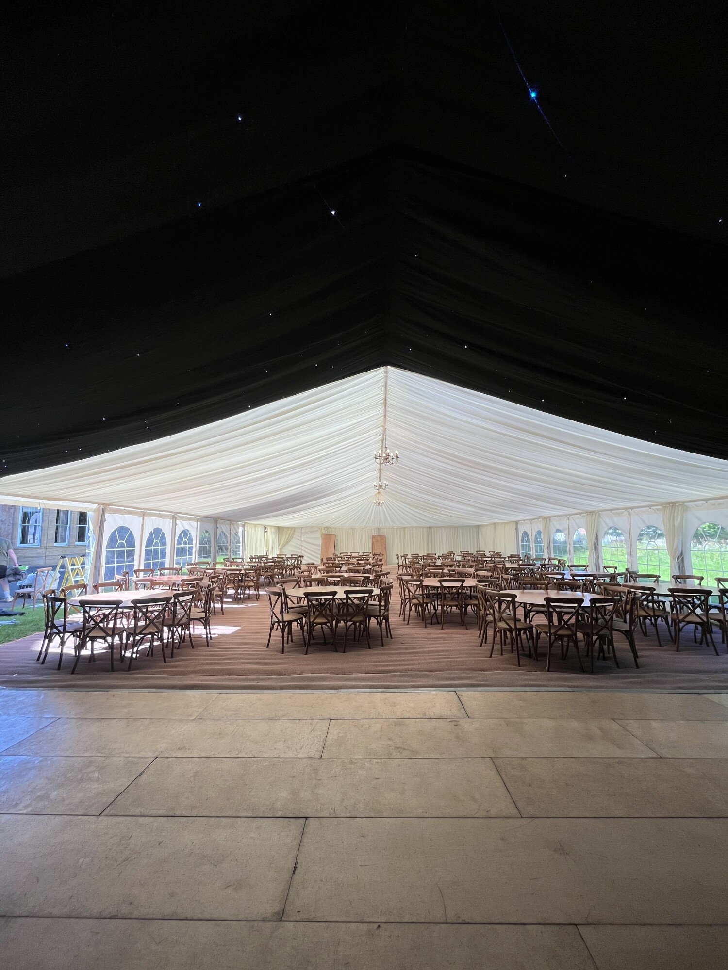 Bristol University graduation marquee with starlight lining